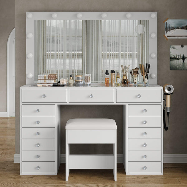 15-Drawer LED Mirror Vanity Desk - Vektaya