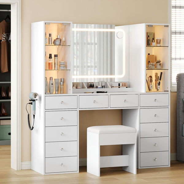 12-Drawer Mirror Vanity Desk - Vektaya