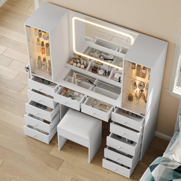 12-Drawer Mirror Vanity Desk - Vektaya