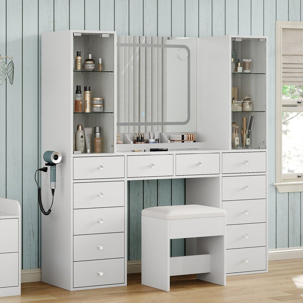 12-Drawer Mirror Vanity Desk - Vektaya