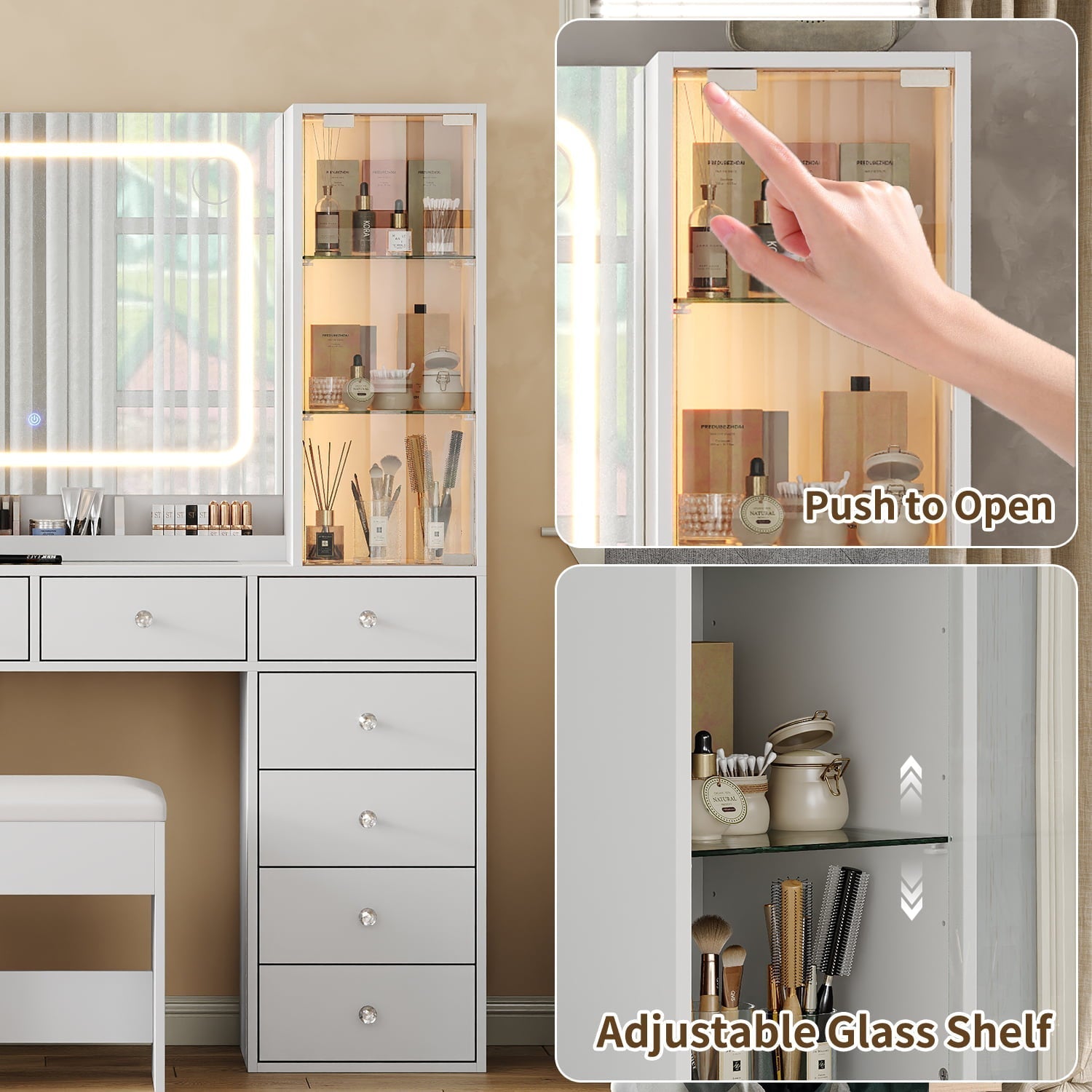 12-Drawer Mirror Vanity Desk - Vektaya