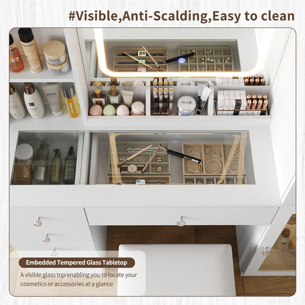 6-Drawer Mirror Vanity Desk - Vektaya