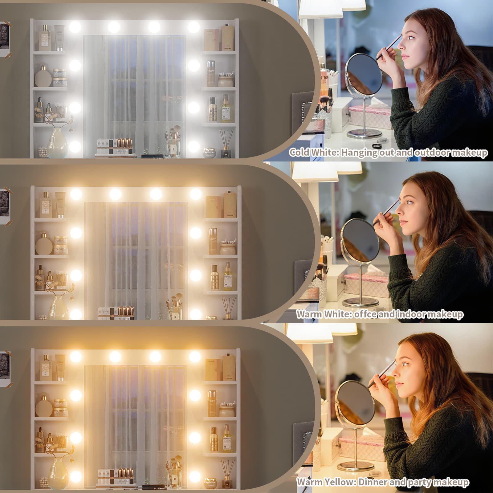 YanosakuVD025 Vanity Table with Mirror, 3 Lighting Modes, 5 Drawers & Glass Top