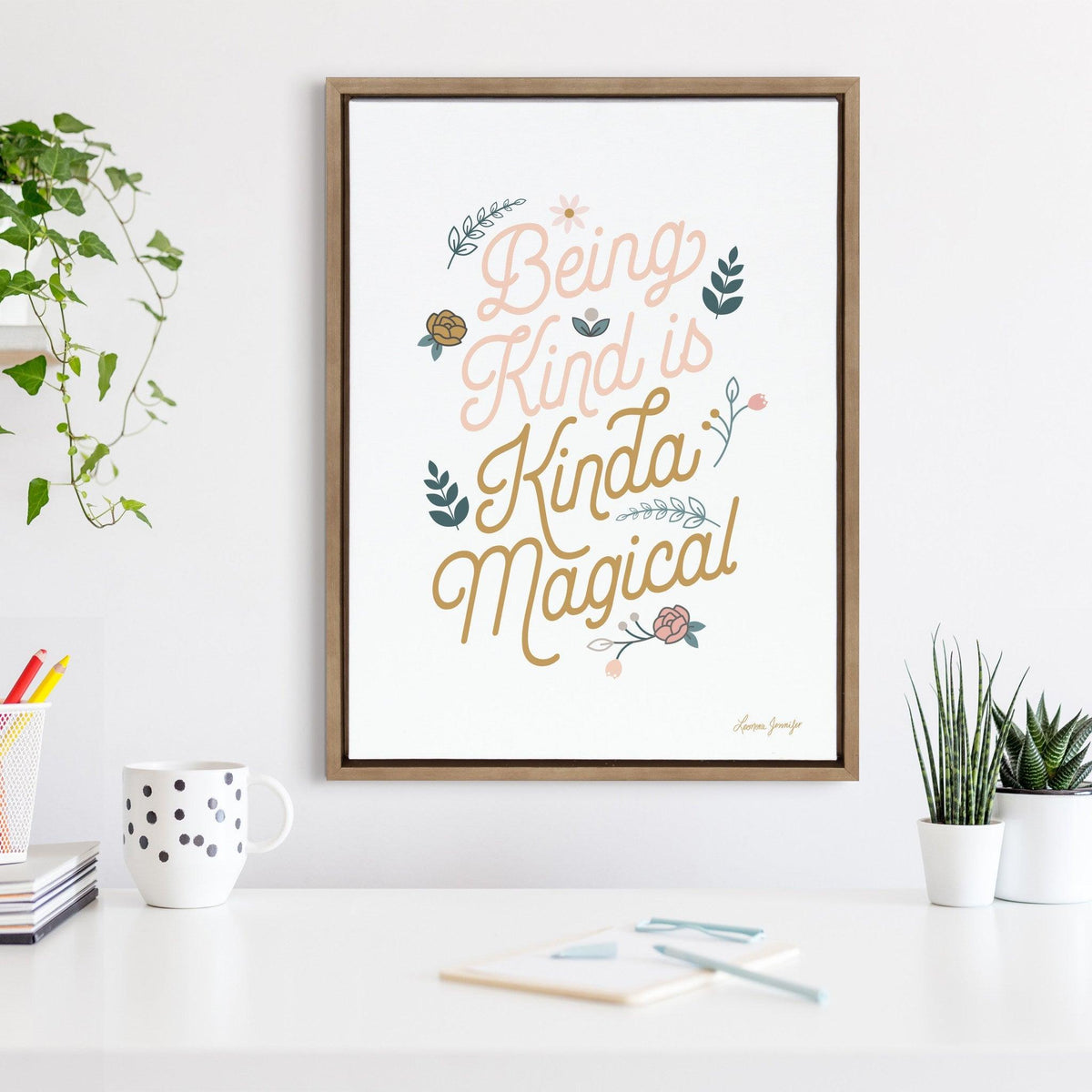 Sylvie Being Kind is Kinda Magical v2 Framed Canvas by Yellow Heart Art