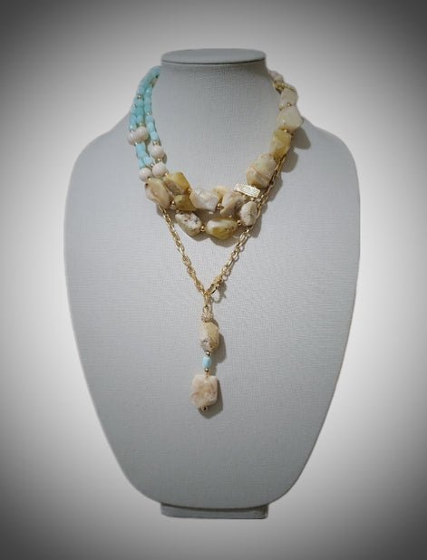 Yellow and Peruvian Blue Opal Multistrand Necklace
