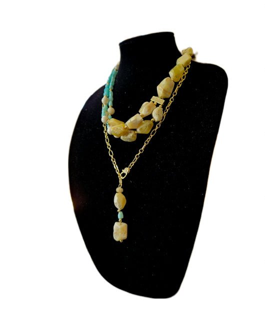 Yellow and Peruvian Blue Opal Multistrand Necklace