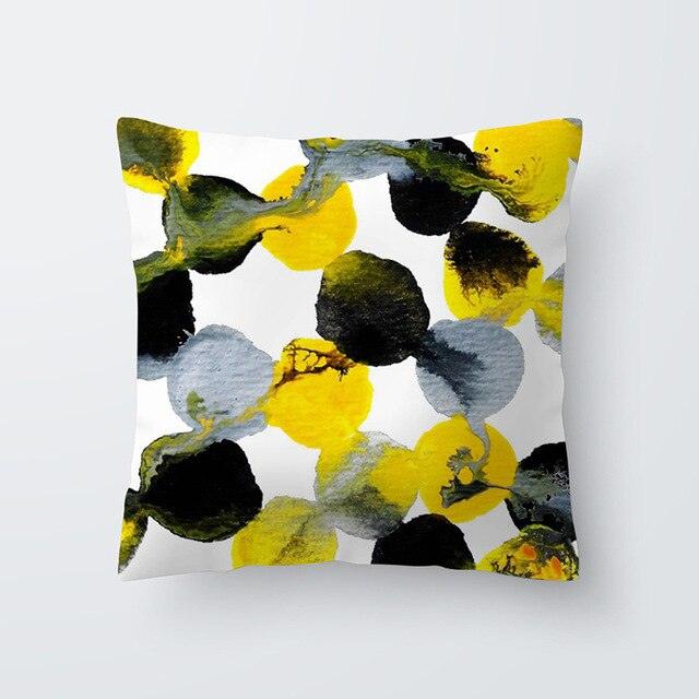Yellow Pillow Case Cushion Cover Geometric Polyester Pillowcase Home Decorative Yellow Grey Modern Pillow Covers Beautiful Pattern Linen Square Pillow Case For Sofa Couch 45x45CM