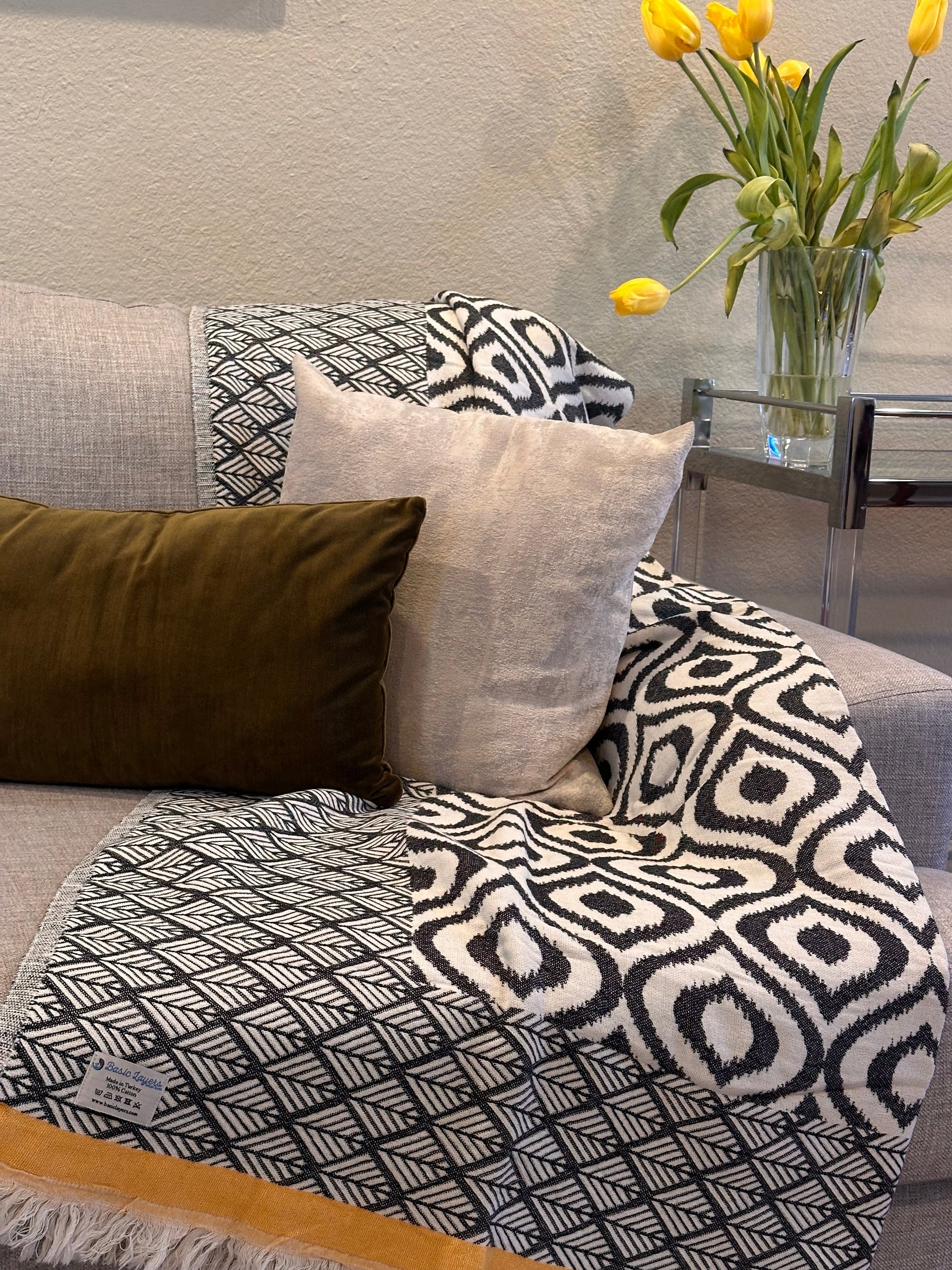 Ikat Yellow Turkish Throw
