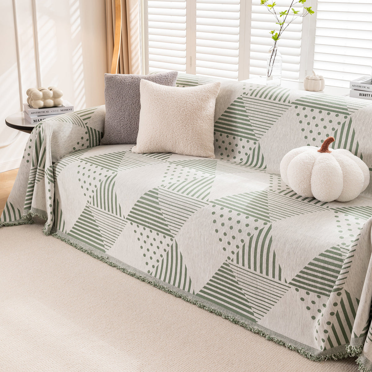 Chenille Geometric Patterned Sofa Throw, Couch Covers for Sectionals for Pets, Throw Cover for Couch