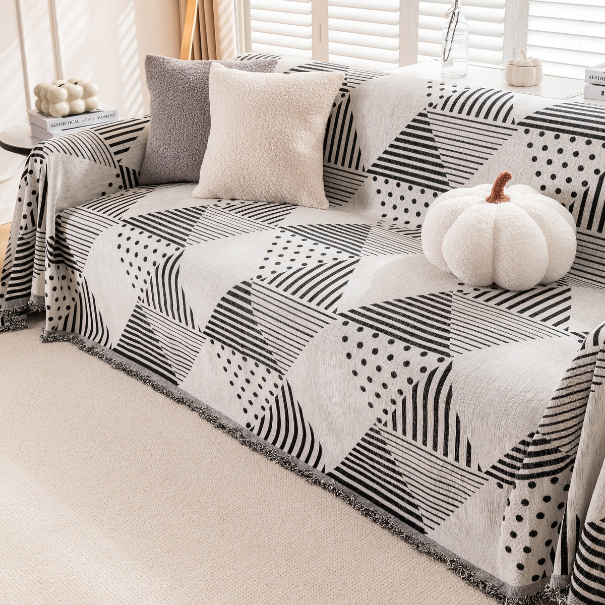 Chenille Geometric Patterned Sofa Throw, Couch Covers for Sectionals for Pets, Throw Cover for Couch
