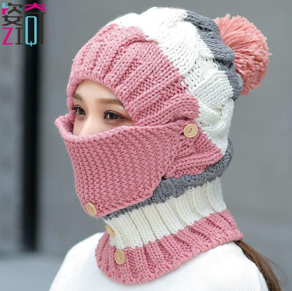 Ymsaid Fashion Winter Hat Thickened Cotton Women's Hat Warm PomPoms Hats For Women Girl Knitted Beanies Female Skiing Cap - Gifts for You 'n Me