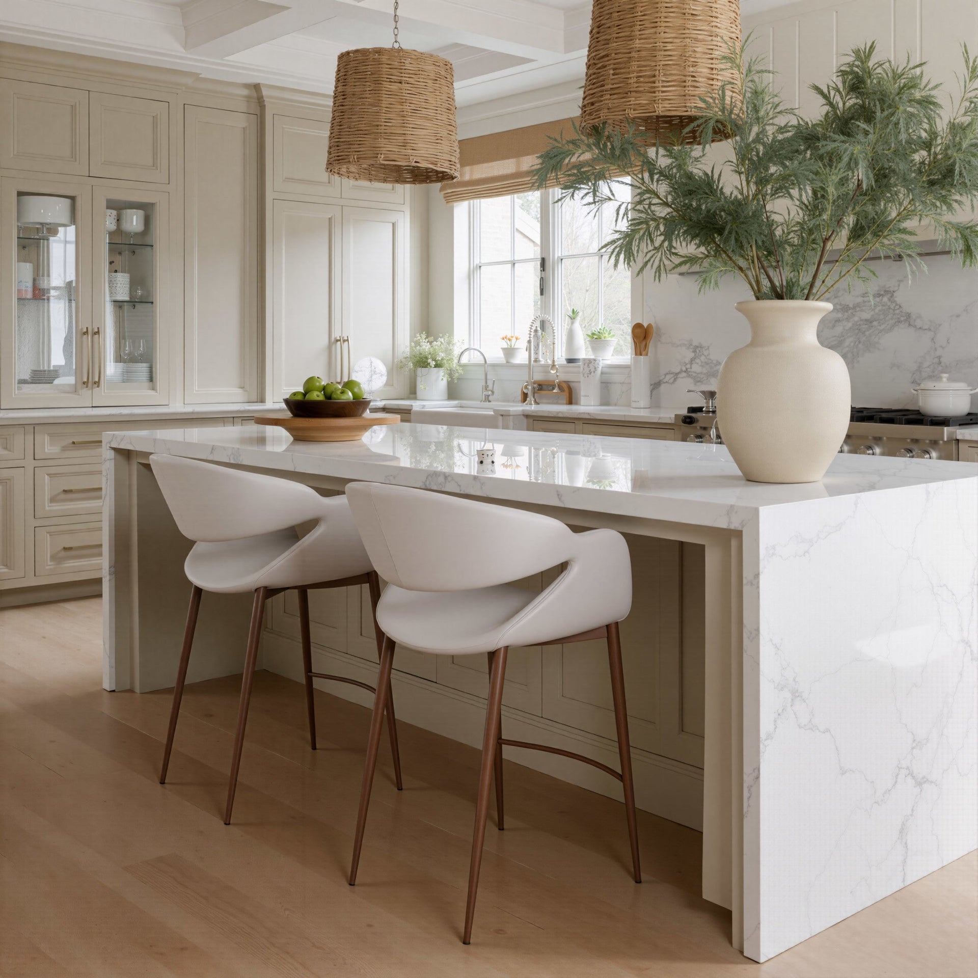 Limay Counter Stool Beige & Walnut