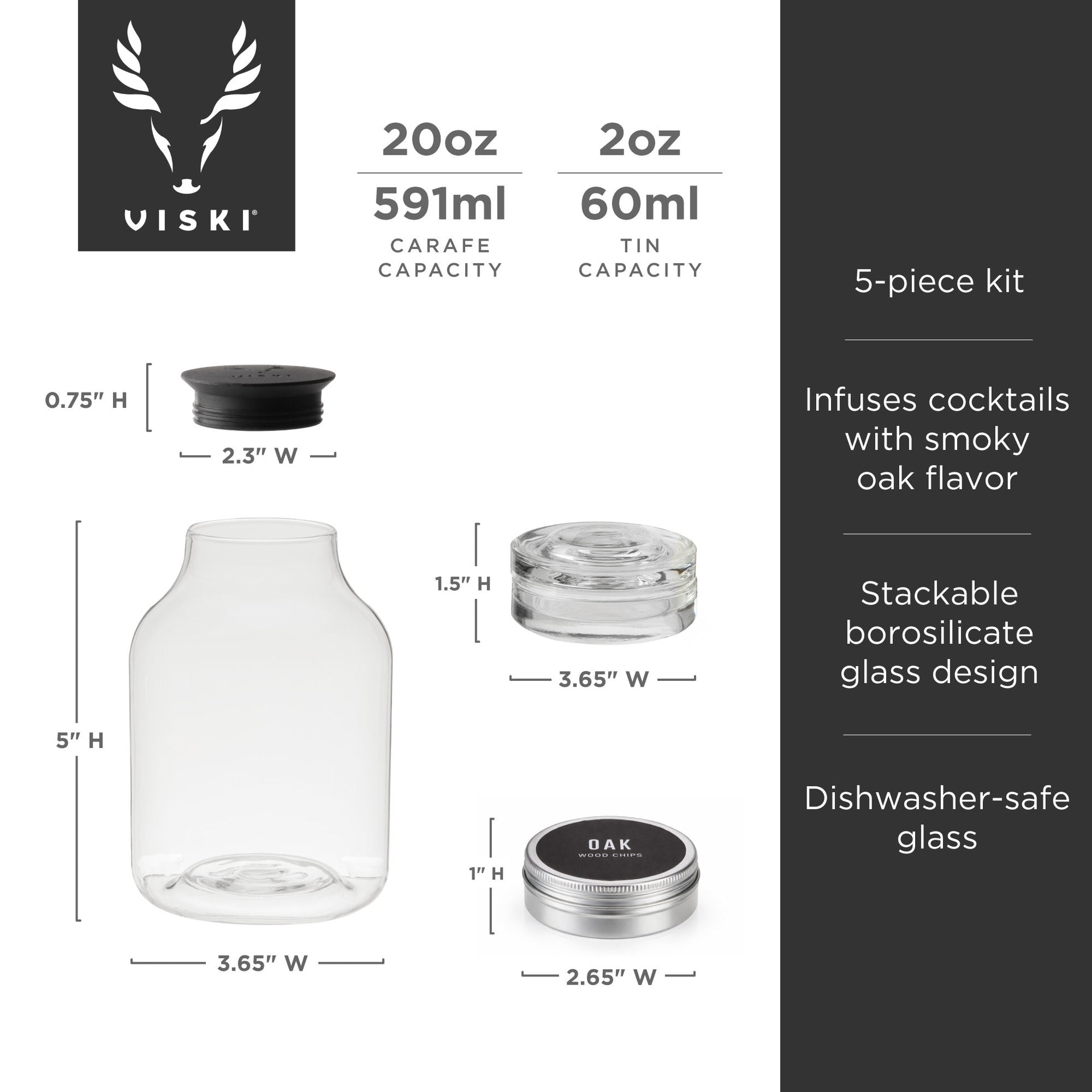 5 Piece Stacking Smoked Cocktail Kit