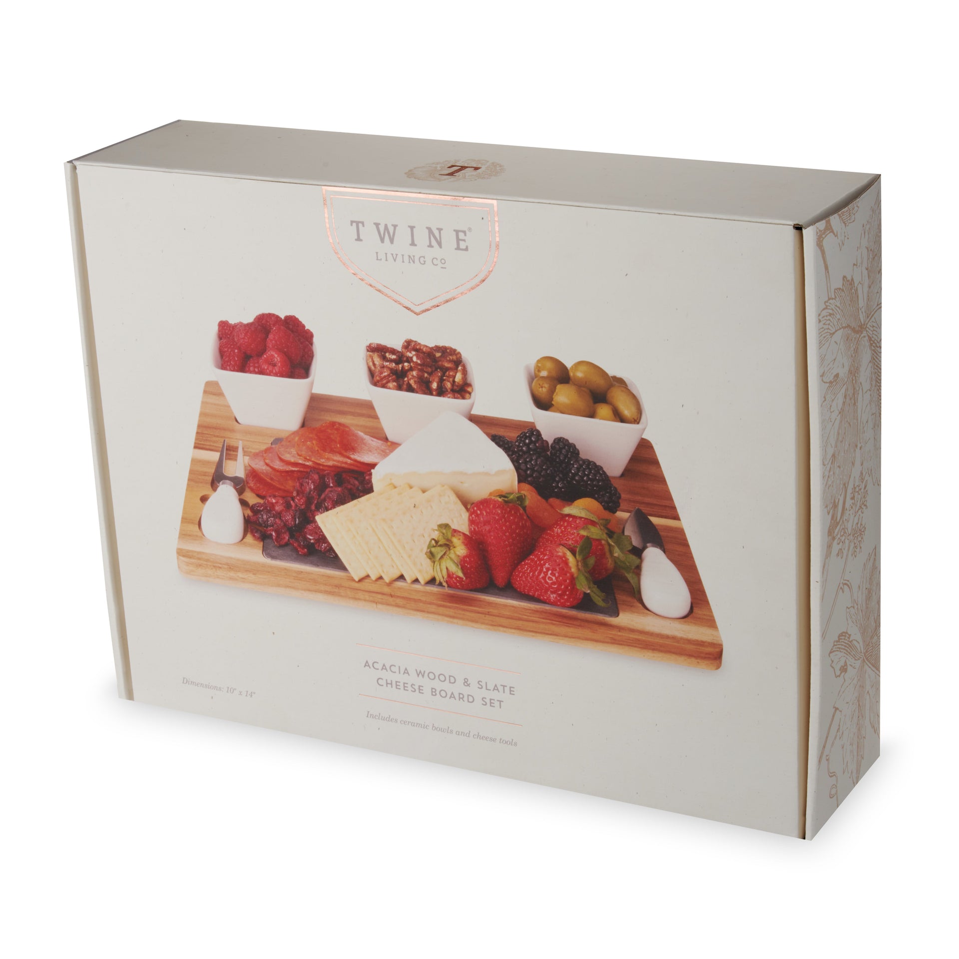 Acacia & Slate Cheese Board Set with Ceramic Bowls