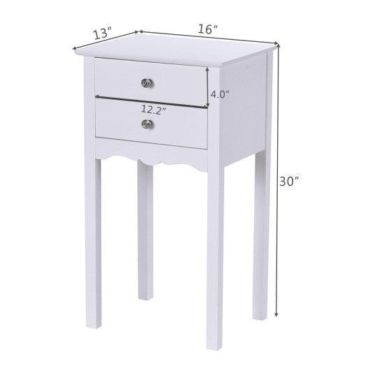 Side Table End Accent Table with 2 Drawers-White