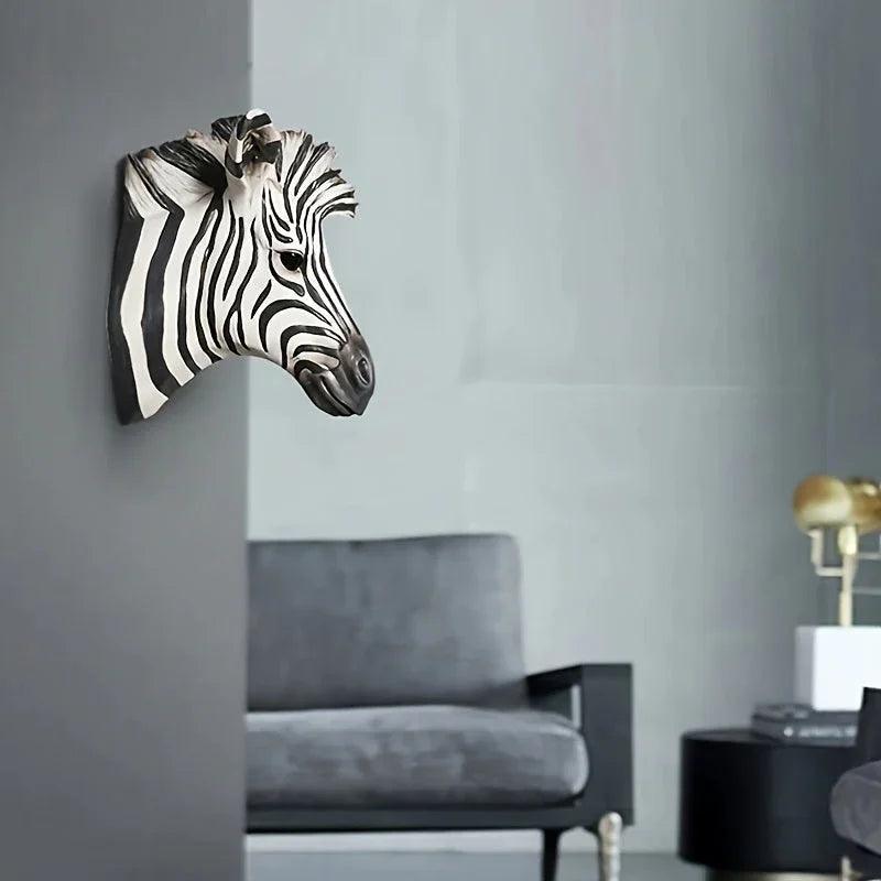 Zebra Head - Hand-Painted Boho White Wall