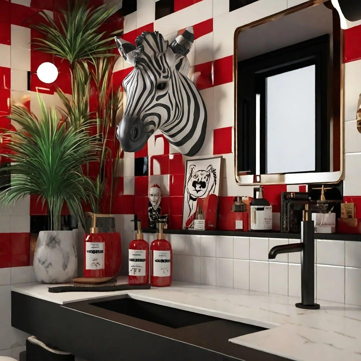 Zebra Head - Hand-Painted Boho White Wall