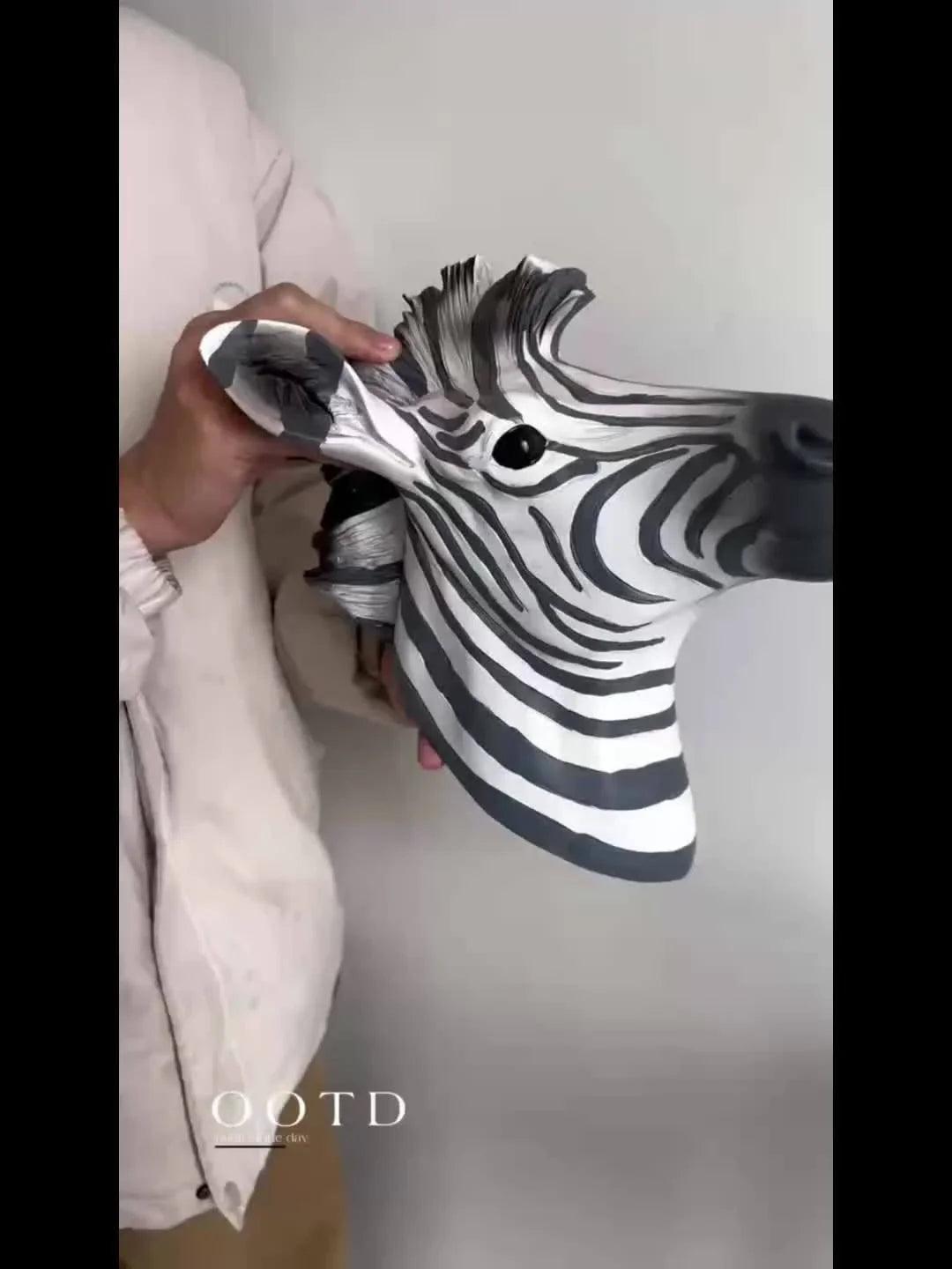 Zebra Head - Hand-Painted Boho White Wall
