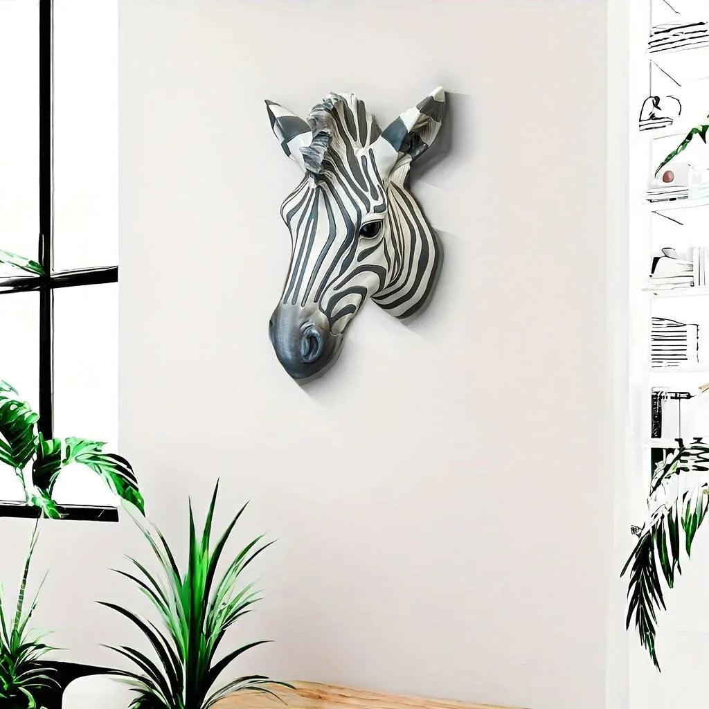 Zebra Head - Hand-Painted Boho White Wall