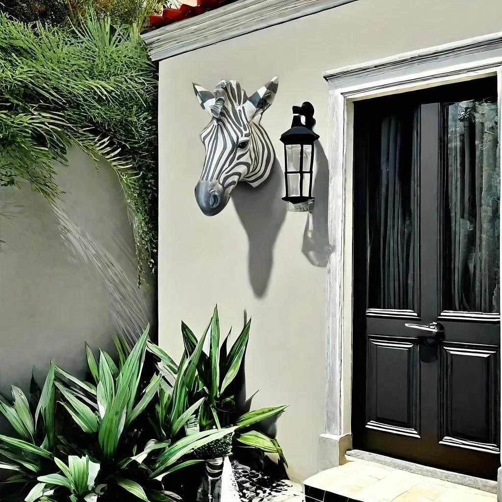 Zebra Head - Hand-Painted Boho White Wall