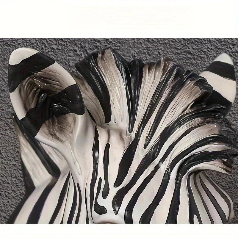 Zebra Head - Hand-Painted Boho White Wall
