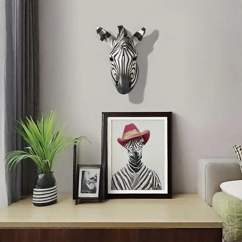 Zebra Head - Hand-Painted Boho White Wall
