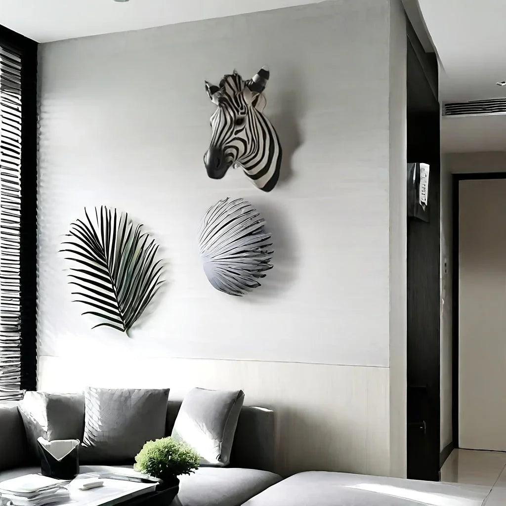 Zebra Head - Hand-Painted Boho White Wall