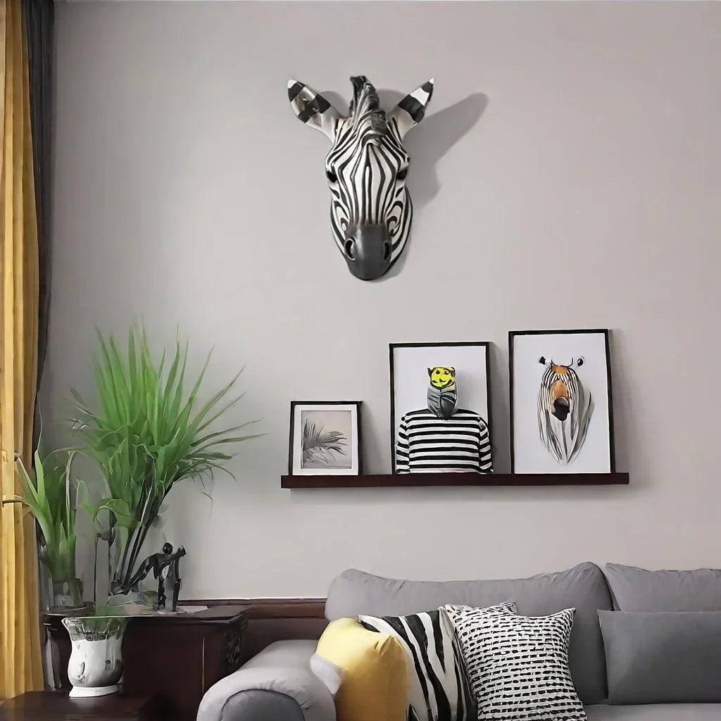 Zebra Head - Hand-Painted Boho White Wall