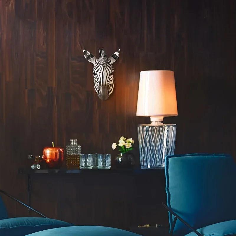 Zebra Head - Hand-Painted Boho White Wall