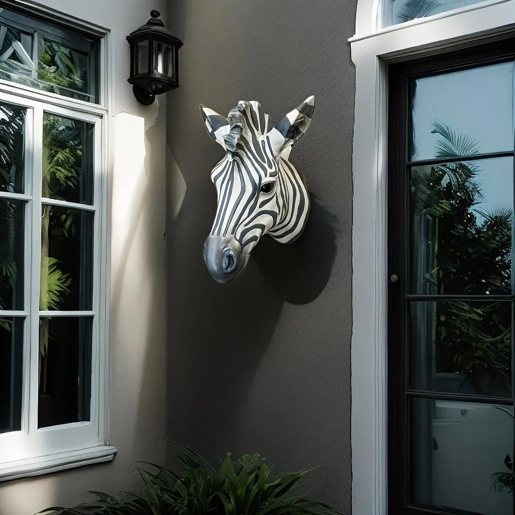 Zebra Head - Hand-Painted Boho White Wall