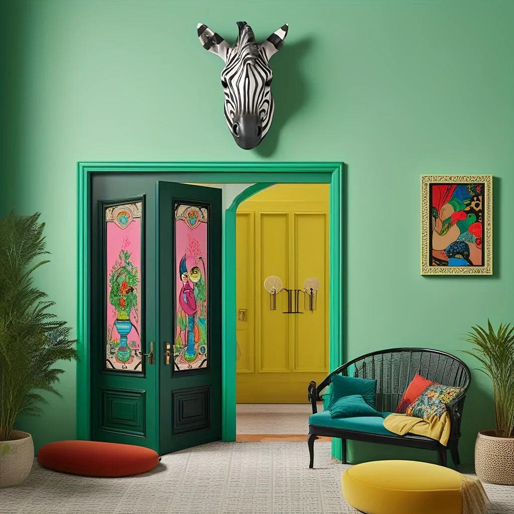 Zebra Head - Hand-Painted Boho White Wall