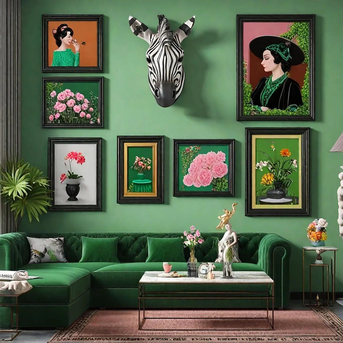 Zebra Head - Hand-Painted Boho White Wall