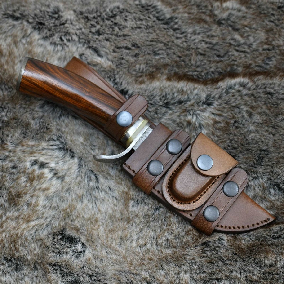 Zen Damascus Hunting Knife with Exotic Rose Wood Handle