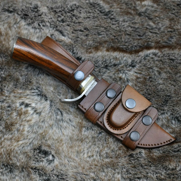 Zen Damascus Hunting Knife with Exotic Rose Wood Handle