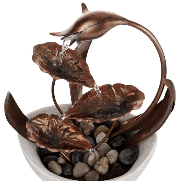 15 in. H Indoor Multi-Tier Metal Floral Leaf Tabletop Fountain with Stone-Filled Base - Gifts for You 'n Me