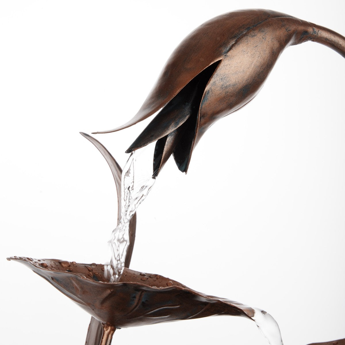 15 in. H Indoor Multi-Tier Metal Floral Leaf Tabletop Fountain with Stone-Filled Base
