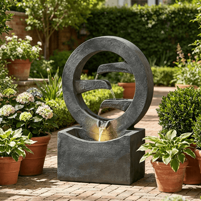 Resin Zen Ring Outdoor Water Fountain with Warm LED