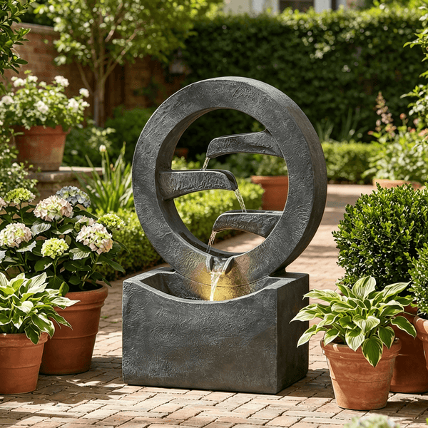 Resin Zen Ring Outdoor Water Fountain with Warm LED