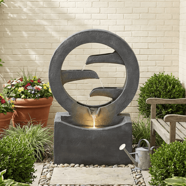 Resin Zen Ring Outdoor Water Fountain with Warm LED