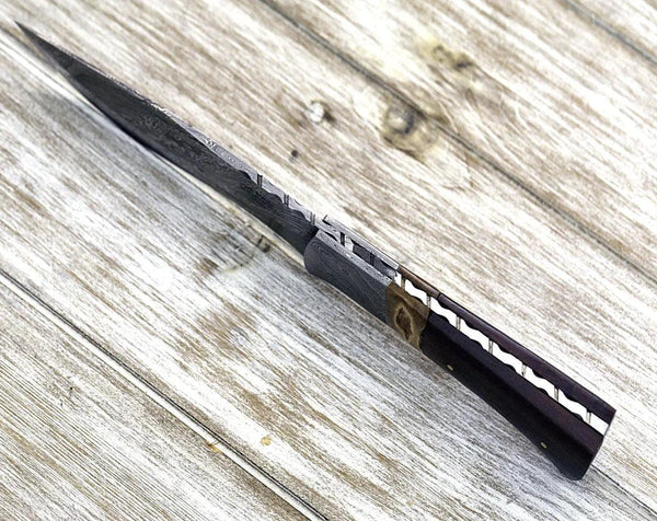 Zeus Damascus Steel Hunting Knife, With Antler & Rose Wood Handle - Gifts for You 'n Me