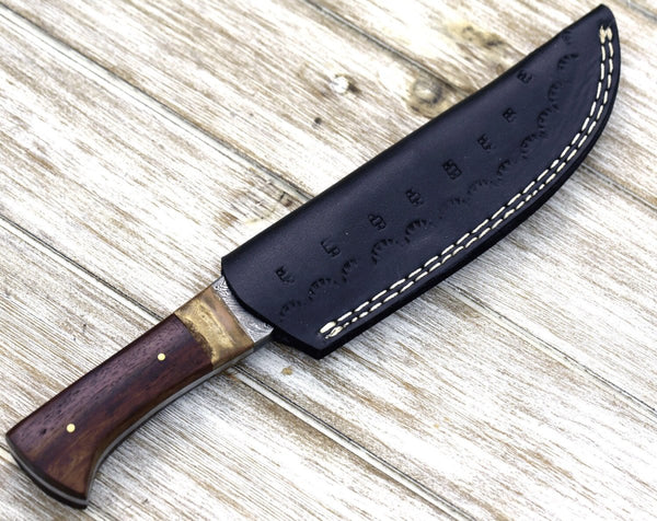 Zeus Damascus Steel Hunting Knife, With Antler & Rose Wood Handle