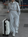 Zip Up Hoodie and Pocketed Pants Set - Light Gray / XL