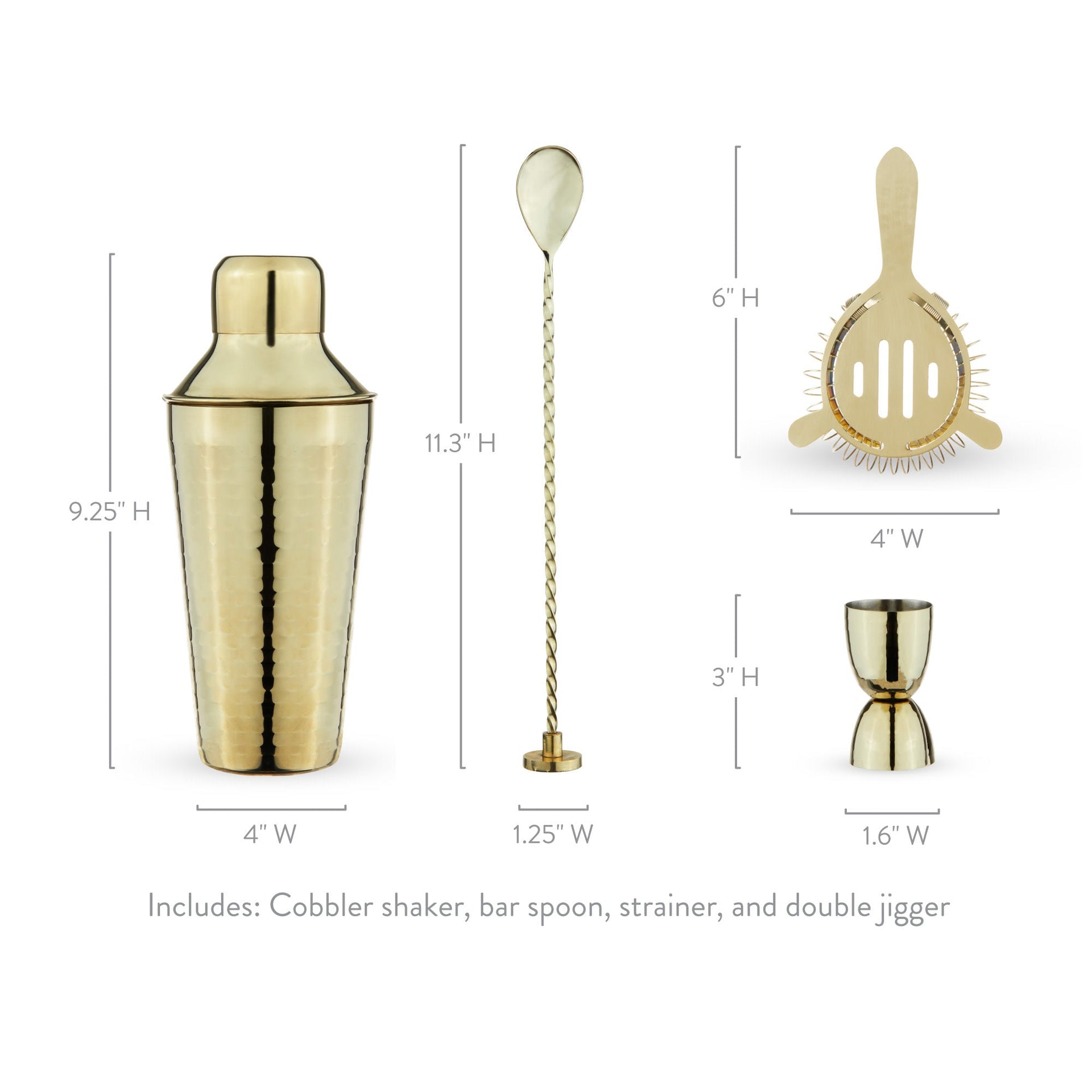 Hammered 4-Piece Barware Set in Gold