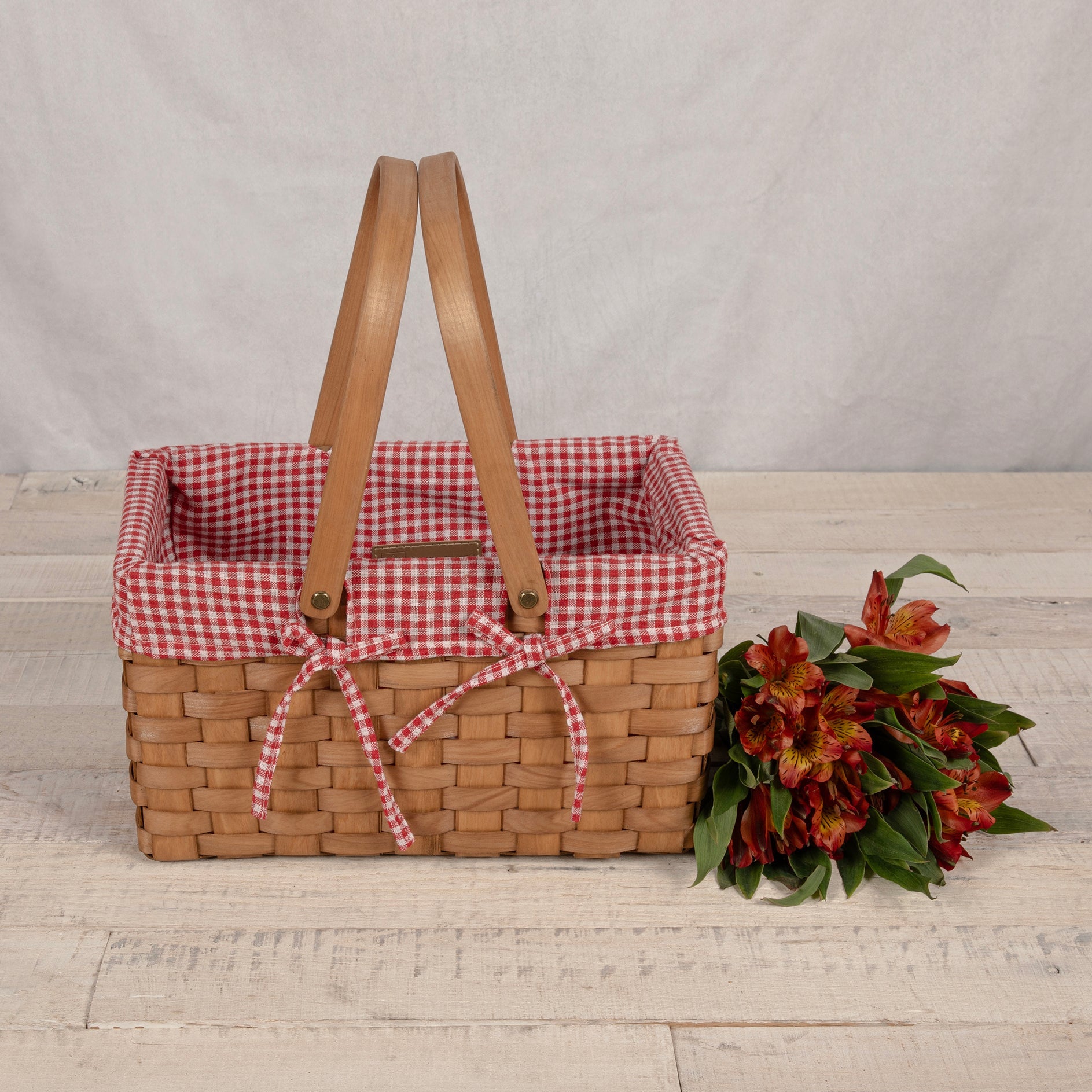 Farmhouse Basket - Red and White Gingham Basket Empty