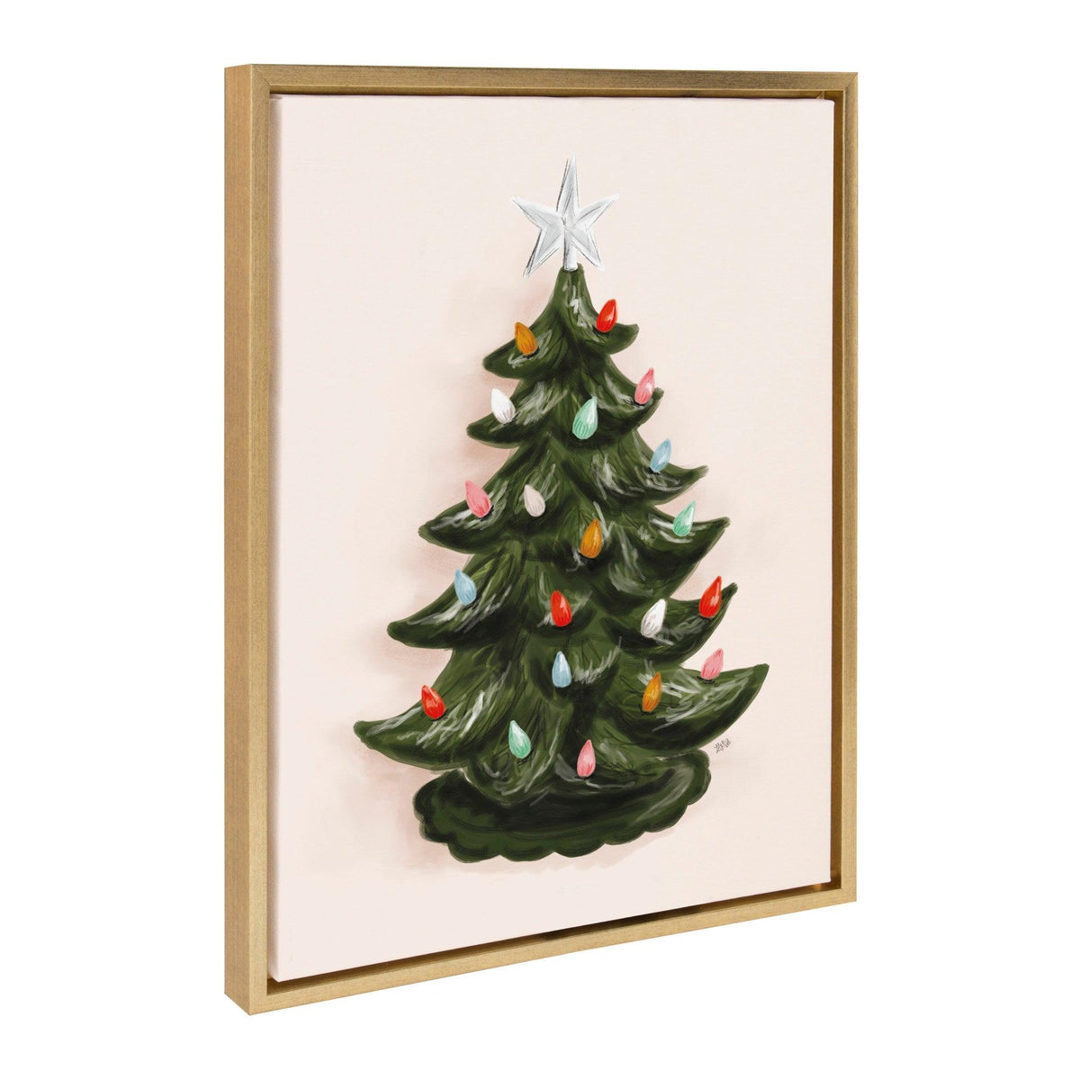Sylvie Grandmas Tree Green Framed Canvas by Valerie McKeehan of Lily and Val, Gold 18x24