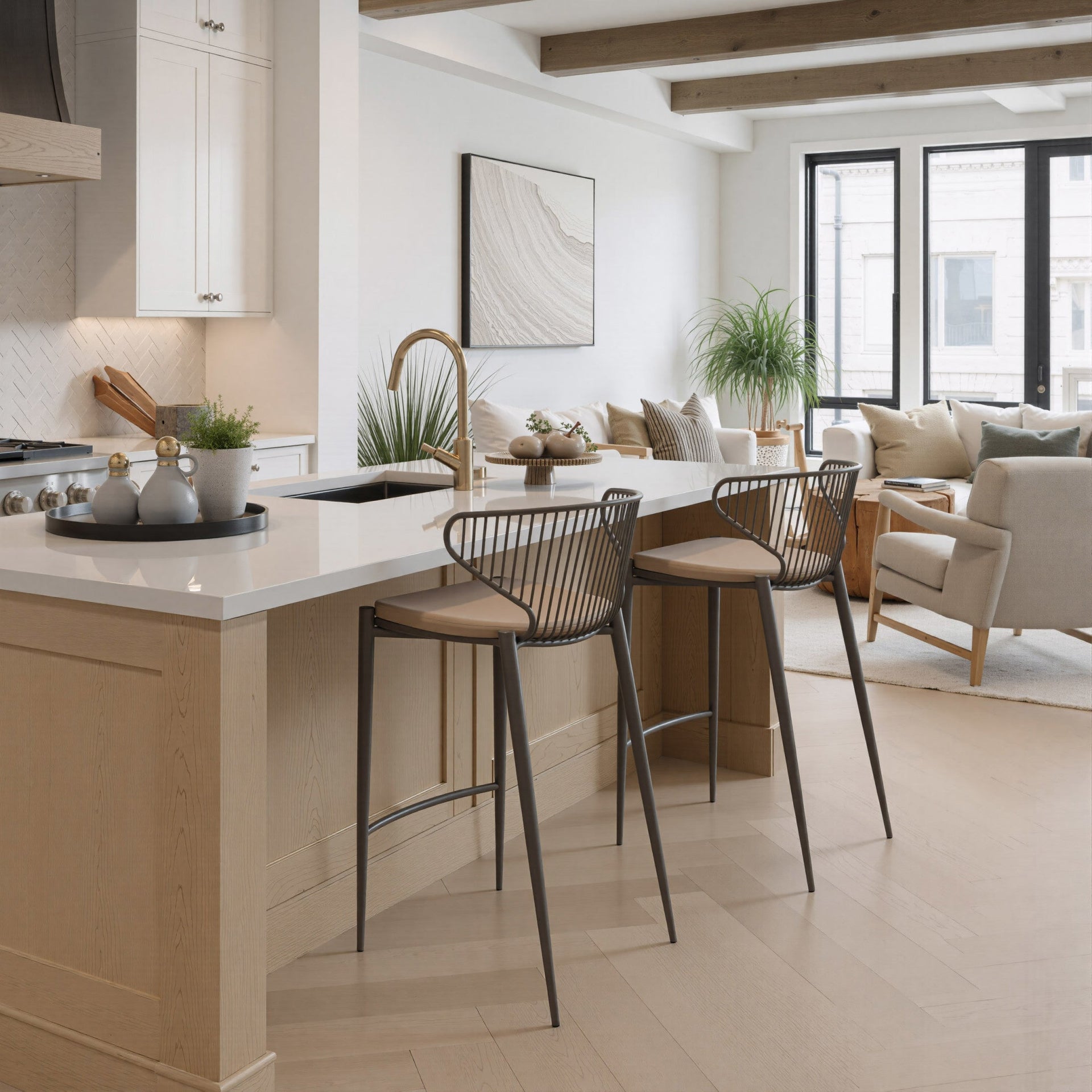 Silues Counter Stool (Set of 2) Taupe & Brown