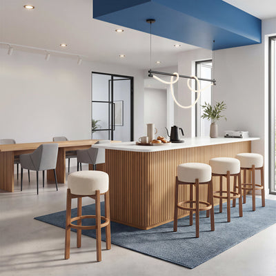 Nade Barstool (Set of 2) Beige & Walnut