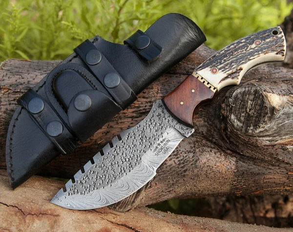 Zues Tracker Knife with Antler & Rose wood Handle - Gifts for You 'n Me