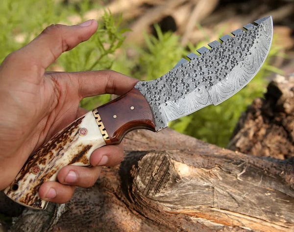 Zues Tracker Knife with Antler & Rose wood Handle - Gifts for You 'n Me