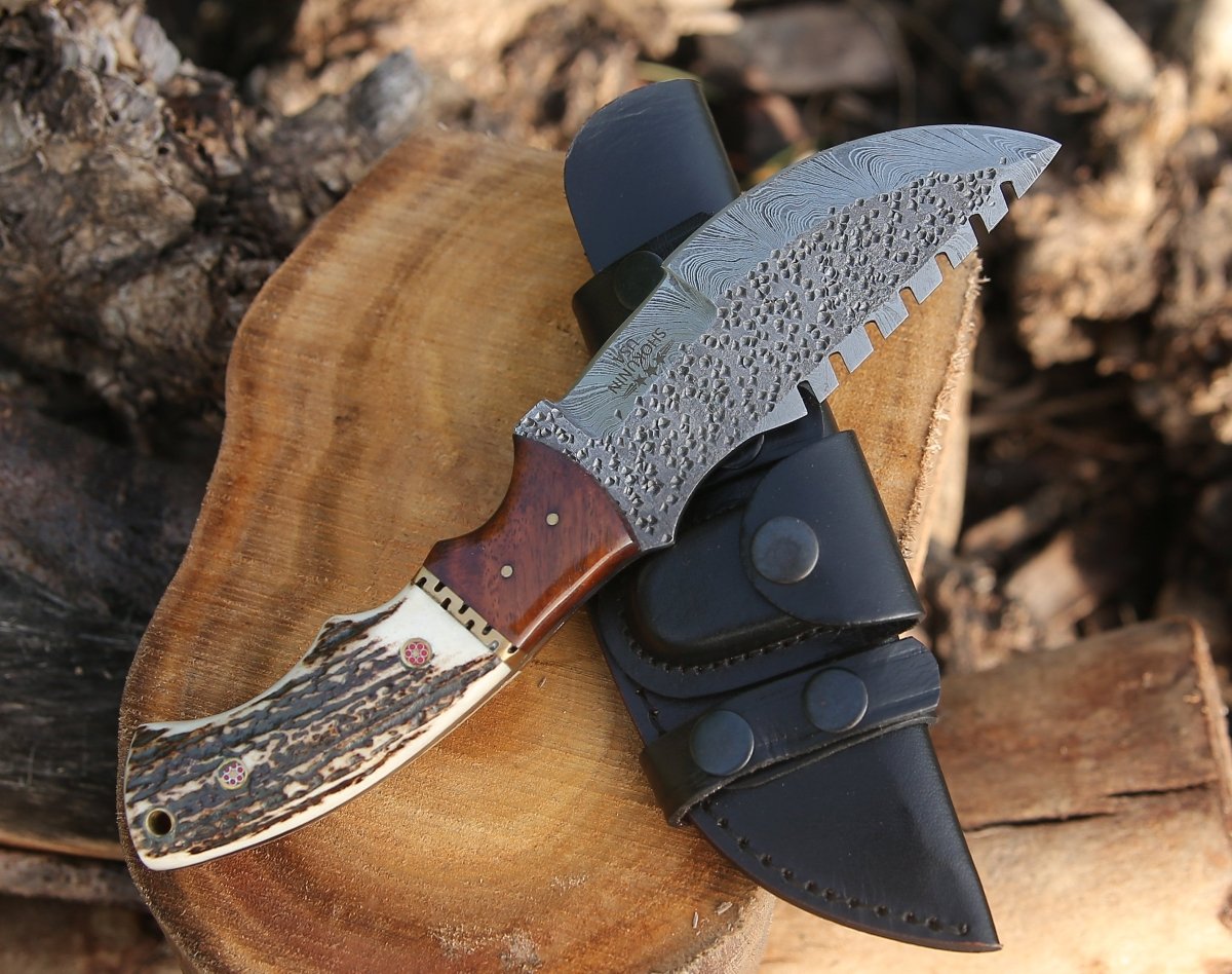 Zues Tracker Knife with Antler & Rose wood Handle